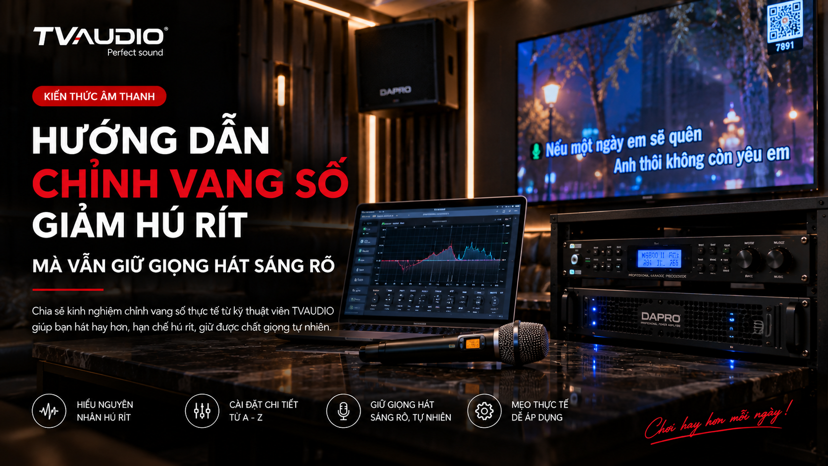 Minh họa quy trình chỉnh vang số giảm hú rít karaoke